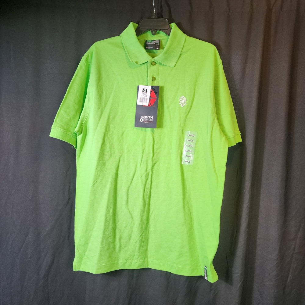 South Pole Men Large Leaf Green Core‎ Polo Shirt Authentic Collection